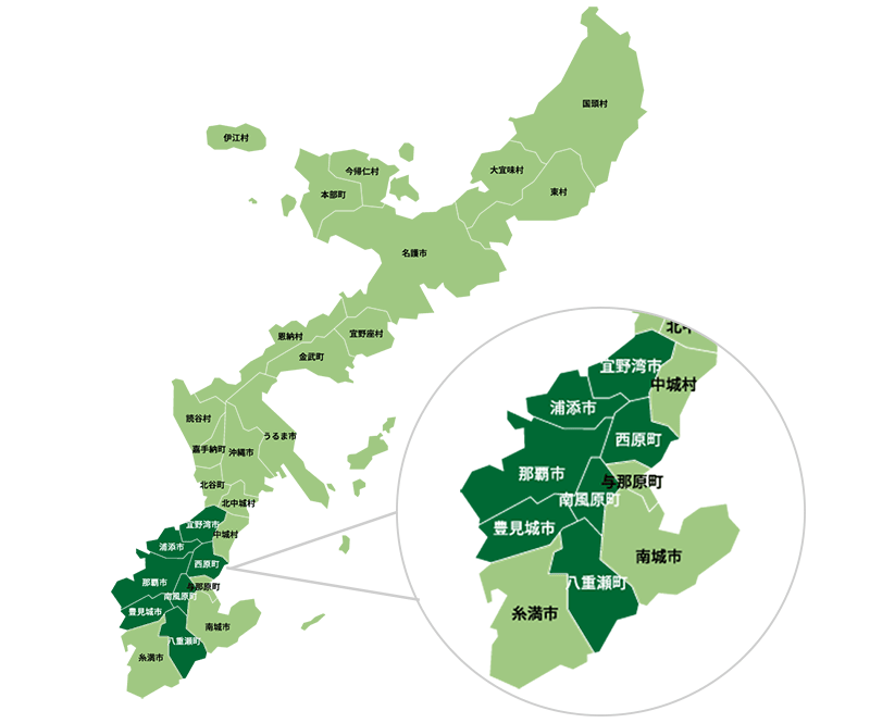 三原産業の対応エリアの地図